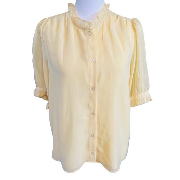1. State Tops - 1. State Yellow Ruffle Collar Short Sleeve Blouse - Medium